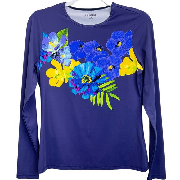 Lands' End Other - Lands’ End Floral Rash Guard Top Purple Size S Long Sleeve Round Neck Swimwear
